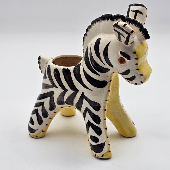 Vintage MCM Hand-Painted Zebra Planter Pot Ceramic Animal Decor Whimsical - Picture 6 of 8